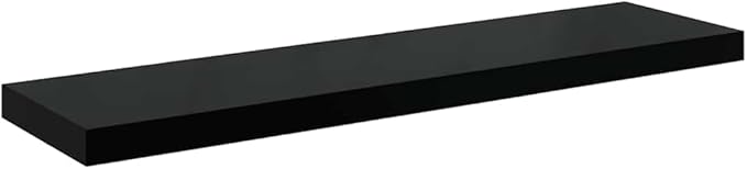 Floating Wall Shelf High Gloss Black 35.4x9.3 Inches, Modern Invisible Mount Display Rack for Living Room Decor, Books, Collectibles, Durable MDF Board with Metal Frame Holds 22 lbs