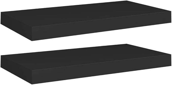 Floating Wall Shelves 2 Pack Black Modern Display Rack 19.7x9.1x1.5 Inches MDF Board for Living Room Bedroom Office Decor with Invisible Mounting System