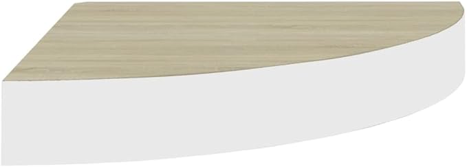 Oak and White Corner Floating Shelf for Wall 9.8"x9.8"x1.5" Honeycomb MDF and Metal Invisible Mounting Shelf for Displaying Books Decor Photos Awards in Bedroom Bathroom Living Room