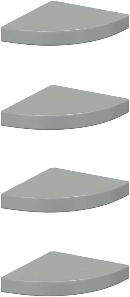 Corner Shelf Set of 4, Floating Wall Mounted Shelves, High Gloss Grey MDF Corner Organizer for Bedroom, Living Room and Office, Modern Display Storage