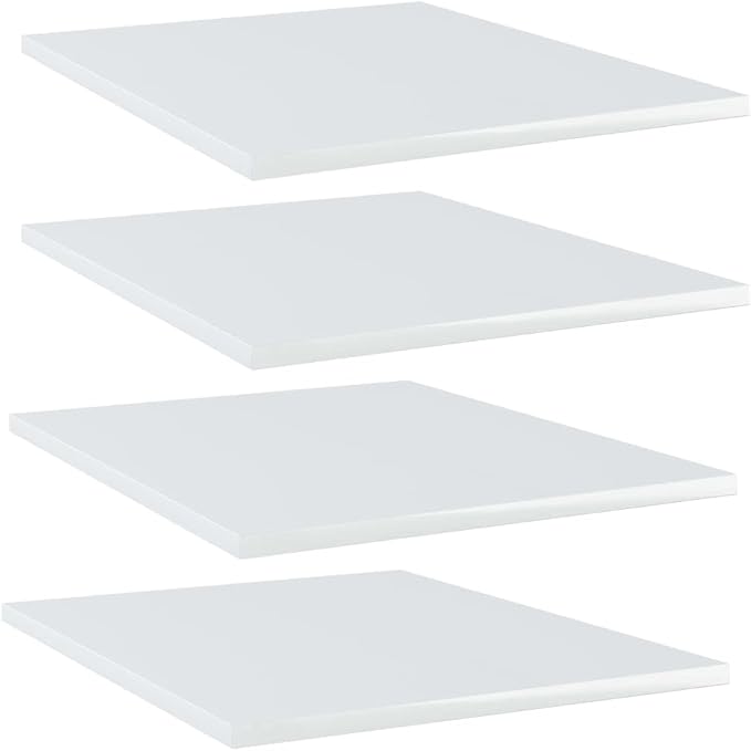 Set of 4 High Gloss White Engineered Wood Floating Shelves for Wall Mounting, Modern Display and Storage Boards for Living Room, Office, or Study