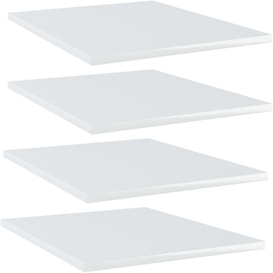 Set of 4 High Gloss White Engineered Wood Floating Shelves for Wall Mounting, Modern Display and Storage Boards for Living Room, Office, or Study