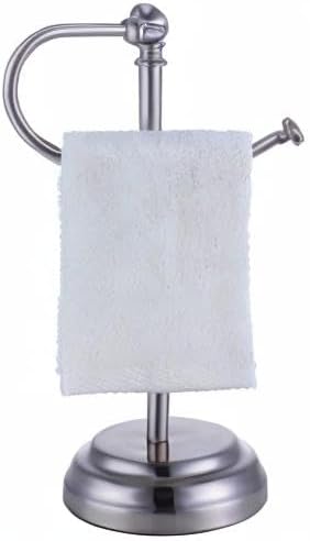 SunnyPoint Heavy Weight Classic Decorative Metal Fingertip Towel Holder Stand for Bathroom, Kitchen, Vanity and Countertops. (Brush Chrome, Overall: 6.7" x 5.5"x13.4"H)