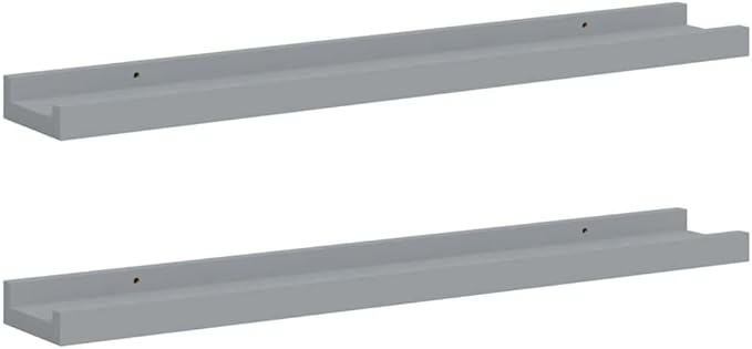 Floating Picture Ledge Shelves Set of 2, 23.6 Inch Wall Mounted Display Shelf for Photos Artwork, Modern Grey MDF Decorative Storage Racks for Living Room Bedroom