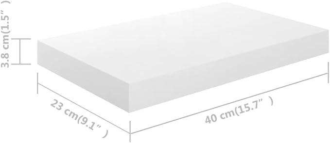 Floating Wall Shelves 2 Pack High Gloss White Modern Display Rack 15.7x9.1 Inches for Living Room Bedroom Decor, Invisible Mounting, Durable MDF Metal Frame