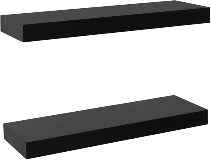 Set of 2 Floating Wall Shelves, 15.7 inch Modern MDF Shelving for Bedroom, Living Room, Display Storage Organizer, Matte Black Finish