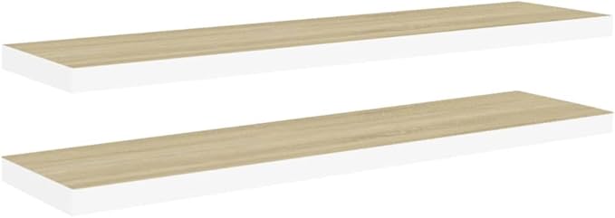 Floating Wall Shelves 2 Pack Oak White 35.4x9.3 Inches Modern Invisible Mounting Display Rack for Living Room Bedroom Office Decor Storage
