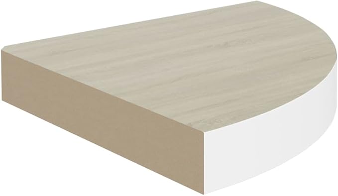 Floating Corner Shelves Set of 4 - Honeycomb MDF & Metal Wall Shelves 13.7"x13.7"x1.4" Oak & White - Invisible Mounting System for Bathroom, Living Room, Bedroom Decor & Storage