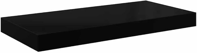 Floating Wall Shelves Set of 2, Modern High-Gloss Black Display Ledges for Living Room, Bedroom or Office, Heavy Duty Decorative Wall Mount Storage Shelving