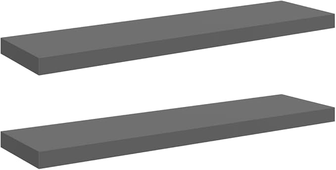 Floating Wall Shelves Set of 2, Modern High Gloss Gray Display Shelves 35.4 Inch, Invisible Mounting for Living Room Bedroom, Heavy Duty MDF Board for Books Decor Plants Photos Awards, Easy Install