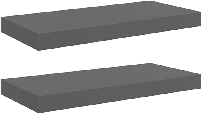Set of 2 Floating Wall Shelves, 19.7 inch Modern Grey High Gloss Display Shelf for Living Room, Bedroom, Home Office, Durable MDF Storage Unit