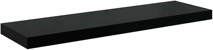 Set of 2 Floating Wall Shelves, 31.5-inch Modern High-Gloss Black Display Ledges, Decorative MDF Wall-Mounted Storage Shelves for Bedroom Living Room Office