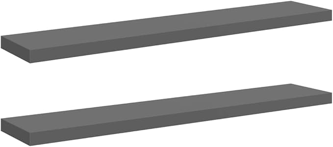 Set of 2 Floating Wall Shelves, 47.2 Inch Modern High Gloss Grey MDF Display Ledge for Bedroom, Living Room and Office Decor, Heavy Duty Storage Shelves