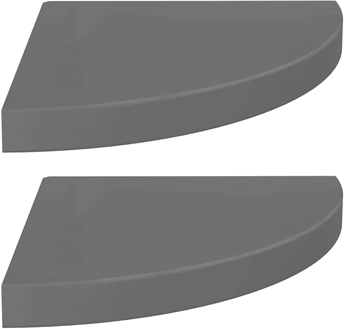 Corner Floating Shelves Set of 2, High Gloss Gray Wall Shelves 13.8x13.8x1.5 Inch, Honeycomb MDF with Invisible Mounting for Bathroom Bedroom Living Room Storage and Display