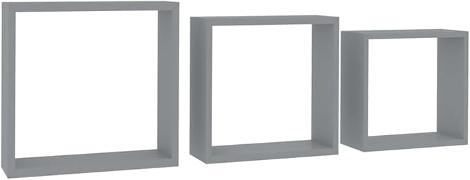 Wall Cube Shelves 3 pcs Gray MDF Corner Organizer Set with Invisible Mounting System for Living Room Bedroom Decor Display Books Plants