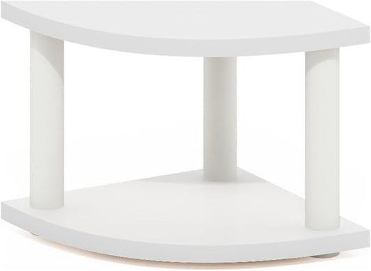 Pemberly Row Turn-N-Tube 2-Tier Corner Countertop Organizer Shelf, White Finish, Compact Triangular Design, Durable Composite Wood, 9.29 x 9.29 x 8.15 in, Kitchen or Bathroom Countertop Storage