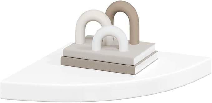 Floating Corner Shelves 2 Pack, High Gloss White Wall Mounted Display Shelves for Living Room Bedroom, 13.8x13.8x1.5 Inch Modern Corner Shelf Set, Easy Install Invisible Mounting, Holds 11 lbs Each