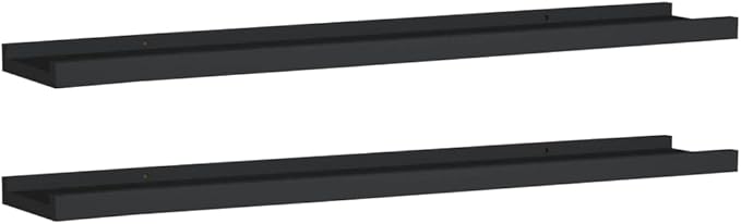 Picture Frame Ledge Shelves 2 Pack Black Wall Mounted Display Shelves for Photo Frames Decorations 31.5 inch MDF Board with Front Edge Protection