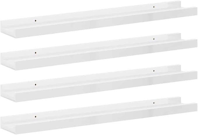 High Gloss White Wall Shelves Set of 4, Modern Floating 23.6 Inch for Living Room, Bathroom, Sturdy MDF Storage Shelves for Decor, Books, Plants, Easy to Install and Clean