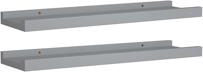 Picture Frame Ledge Shelves 2 Pack Gray Wall Mounted Display Shelves 15.7 inch MDF Board for Photo Frames Decorations Living Room Bedroom Office