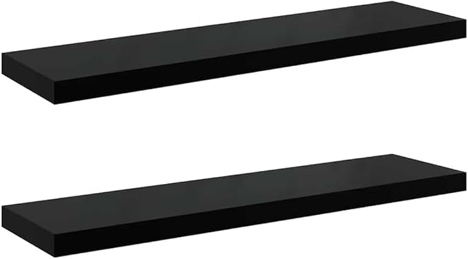 Floating Wall Shelves Set of 2, Modern High Gloss Black Decorative Wall Mounted Shelf for Living Room, Bedroom and Office, 35.4 Inch Rectangular Display Ledge