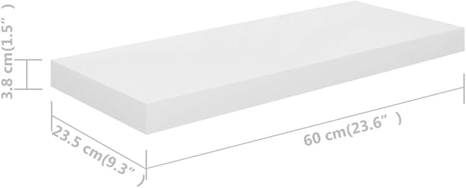 Floating Wall Shelves 2 Pack High Gloss White Modern Display Rack 23.6x9.3 Inches MDF Honeycomb Structure for Living Room Bedroom Office Decor