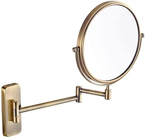 Bathroom Wall-Mounted Mirrors,8 inch Makeup Mirrors,Double Sided Brass Magnifying Mirror,Extendable Folding 360°Swivel Vanity Shaving Mirrors(Brass,3X)