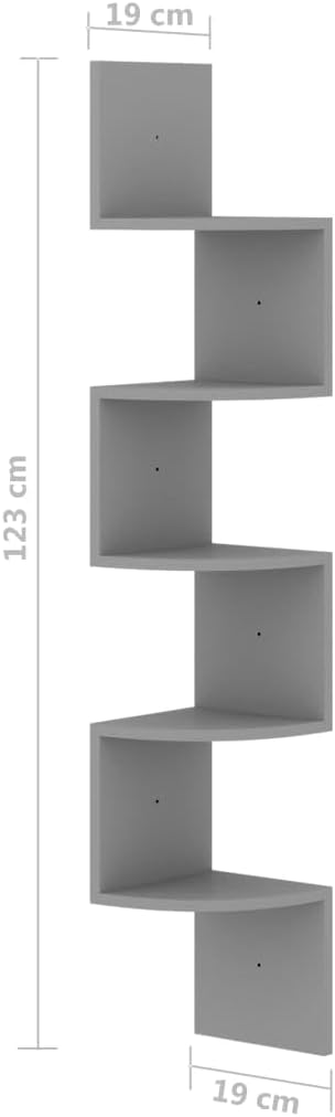 Wall Corner Shelf, 48.4-inch Floating Corner Shelves for Living Room Bedroom, Modern Matte Grey Engineered Wood Storage Display Organizer, 5-Tier Space Saving Wall Mount