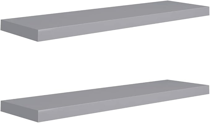 Floating Wall Shelves 2 Pack Gray Modern Display Racks 35.4x9.3x1.5 Inches MDF Board with Invisible Mounting for Living Room Bedroom Home Decor Storage Organizer