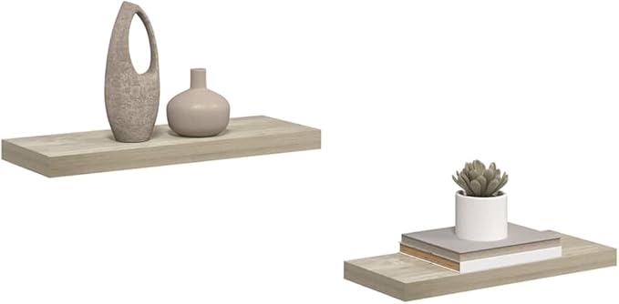 Set of 2 Floating Wall Shelves, Oak Finish Honeycomb MDF Modern Decorative Display Shelf for Living Room, Bedroom, and Office - Medium Size