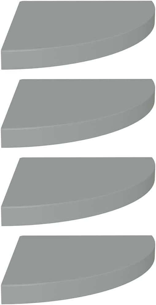 Floating Corner Shelves 4 Pack Gray 13.8x13.8x1.5 Inches MDF Wall Mount Display Storage for Bathroom Kitchen Living Room Decor