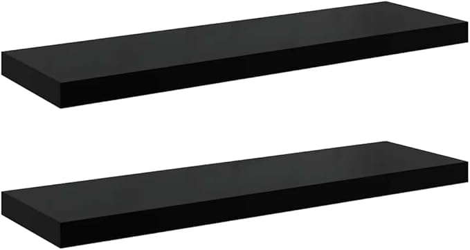 Floating Wall Shelves Set of 2, Modern Invisible Mounting Display Shelves for Living Room & Office, High Gloss Black 31.5 Inch MDF Board with Metal Frame, Holds 22lb Each for Decor, Books, Awards