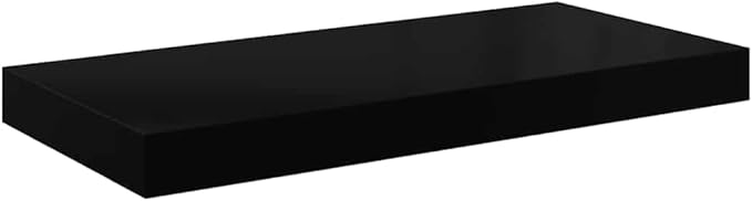 Set of 2 Floating Wall Shelves, Modern High Gloss Black Honeycomb MDF Display Ledges, Decorative Storage Racks for Living Room Bedroom Office, 23.6 Inch