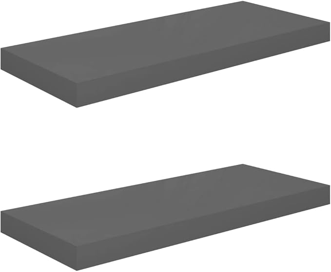 Floating Wall Shelves 2 Pack High Gloss Gray Modern Display Rack 23.6x9.3x1.5 Inches MDF Board for Living Room Bedroom Office Decor Storage Organizer