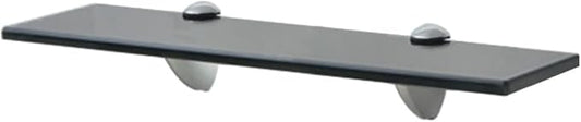 Black Floating Wall Shelf, 15.7 x 15.7 Inch Tempered Glass Storage Rack with Zinc Alloy Brackets, Modern Minimalist Display Ledge for Living Room, Bedroom, and Bathroom, Holds 22 lbs