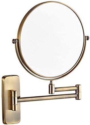 Bathroom Wall-Mounted Mirrors,8 inch Makeup Mirrors,Double Sided Brass Magnifying Mirror,Extendable Folding 360°Swivel Vanity Shaving Mirrors(Brass,10X)