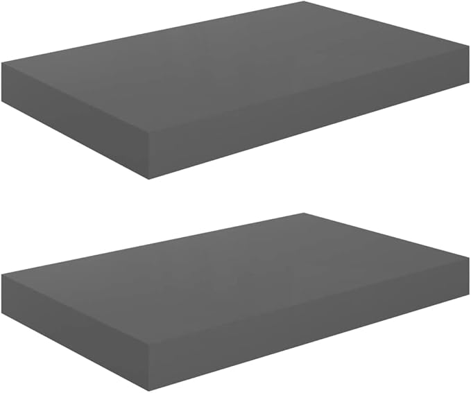 Floating Wall Shelves 2 Pack High Gloss Gray Modern Display Rack with Invisible Mounting System for Home Decor, Living Room, Office, 15.7x9.1 Inches, Holds 11lb Each