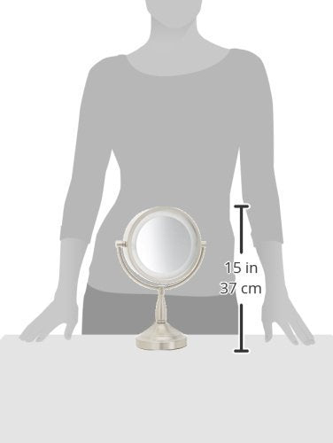 JERDON LED Lighted Tabletop Vanity Makeup Mirror – 8.5” Diameter with 7X-1X Magnification – Nickel Finish – Power Cord and Plug – Model LT856N