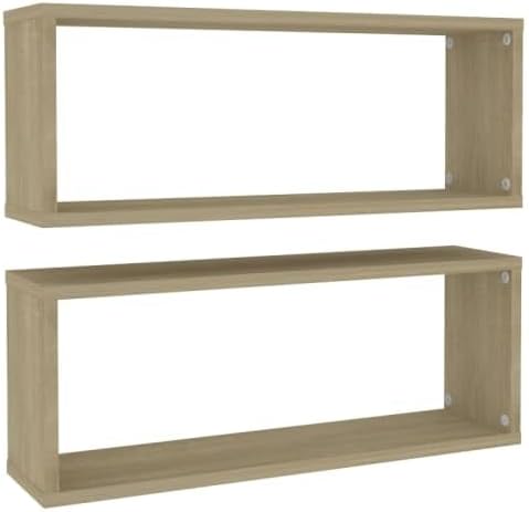 Wall Cube Shelves 2 Pack Sonoma Oak Floating 23.6x5.9x9.1 Inches Engineered Wood Wall Mount Display Storage Shelves for Living Room Bedroom Office Decor