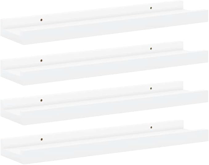White Wall Shelves Set of 4, Floating 15.7x3.5x1.2 Inches for Living Room Bedroom, Modern Decorative Storage Shelves for Plants Books Decor, Easy Mount MDF Shelf with 11lb Load Capacity