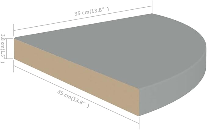 Floating Corner Shelf Gray 13.8x13.8x1.5 Inches MDF Wall Mounted Storage Display for Books Decor Photos Awards with Invisible Mounting System