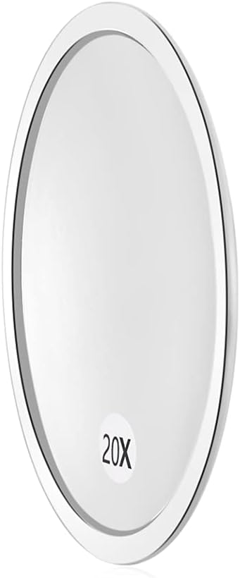SANTOO 20X Magnifying Mirror - with 3 Mounting Suction Cups - Used for Precise Makeup - Eyebrows/Tweezing - Blackhead/Blemish Removal - Bathroom/Travel Makeup Mirror - 6 Inch Round (20X Magnifying)