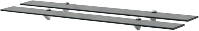 Floating Shelves 2 Pack, 39.4 Inch Long Glass Wall Shelves with Heavy Duty Brackets for Bathroom, Living Room, Bedroom, Modern Tempered Glass Shelf Set, 33 lb Load Capacity, Easy Mounting, Black