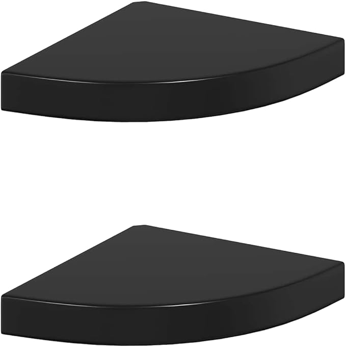 Corner Shelf Set of 2, Floating Wall Mount Shelves for Bedroom, Living Room, and Office, 9.8 x 9.8 Inch Decorative Display Shelving, High Gloss Black MDF