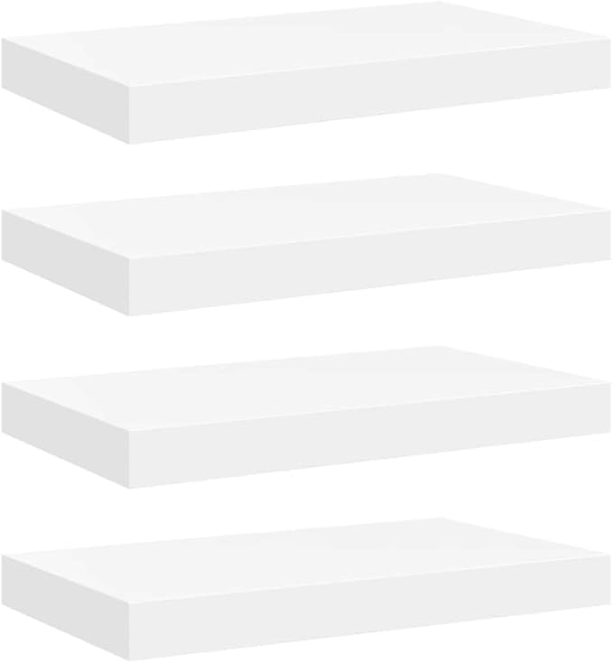 Floating Wall Shelves Set of 4, Modern Matte White Decorative Rectangular Wall Mounted Display Shelves for Living Room Bedroom Books Photos Storage