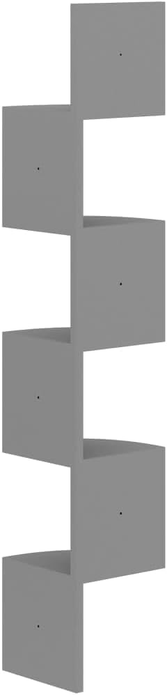 Gray Corner Wall Shelf 48.4 Inches Tall Engineered Wood for Living Room Bathroom, 7.5x7.5 Inch Floating Display Shelves Unit with 5 Rounded Levels for Decor Books Plants, Easy Mount Storage Organizer