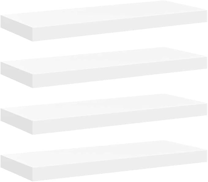 Set of 4 Floating Wall Shelves, 23.6 Inch Modern White MDF Display Ledges for Living Room, Bedroom, and Office, Wall Mounted Decorative Storage Organizer