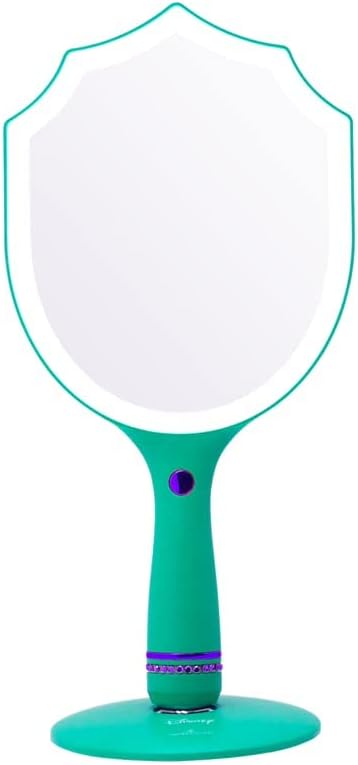 Impressions Vanity Handheld Lighted Makeup Mirror, Disney Princess Ariel LED Hand Mirror with Standing Base, Makeup Vanity Mirrors with Shimmering Button and 3 Color Modes for Travel or Bedroom