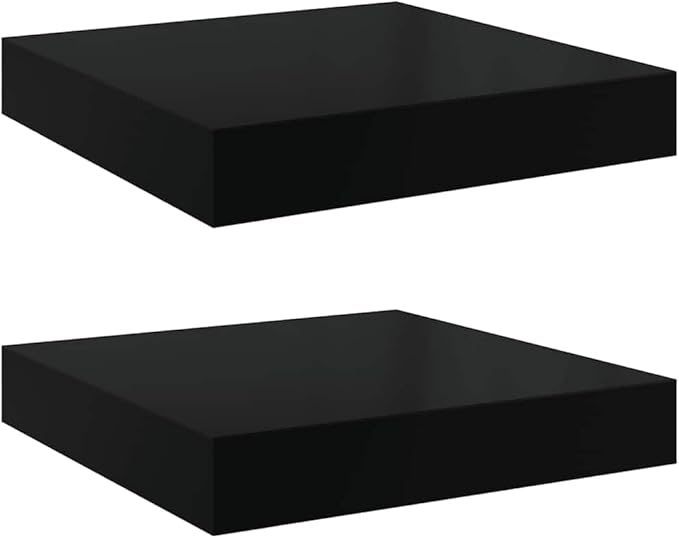 Floating Wall Shelves 2 Pack, High Gloss Black Modern Display for Living Room & Office, 9.1x9.3x1.5 Inch Invisible Mounting Shelves for Decor, Books, Awards, Durable MDF and Metal Frame