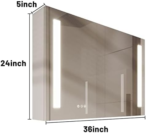 36×24 Inch Bathroom Medicine Cabinet, LED Lighted Medicine Cabinet with Mirror, Double Door Bathroom Vanity Mirror with Storage, 3 Color Light, Defogger, Dimmer, Surface Mount